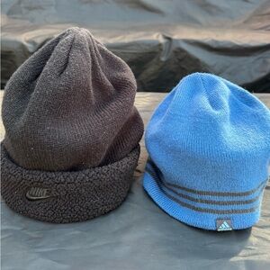Nike Black and Adidas Blue Beanie Set